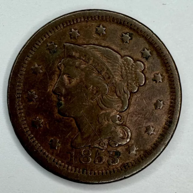 1853 Braided Hair Large Cent VF Very Fine Copper Penny 1C. GREAT COIN!!!