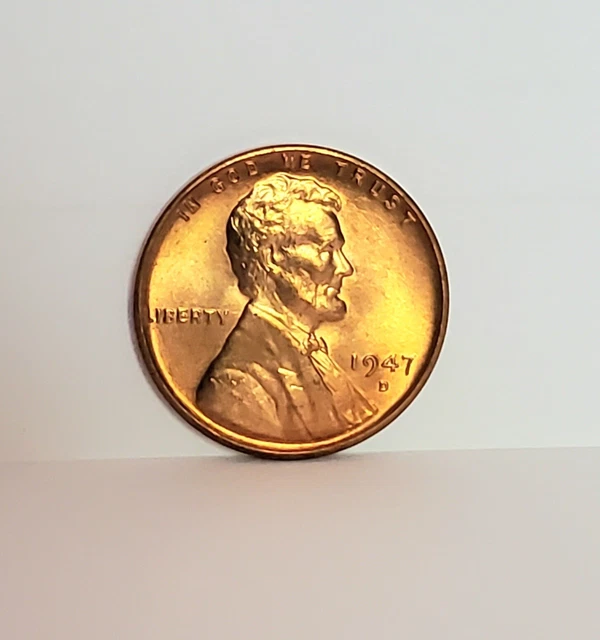 1947 D Lincoln Wheat Cent Red Brilliant Uncirculated Penny BU Choice - Gem #103