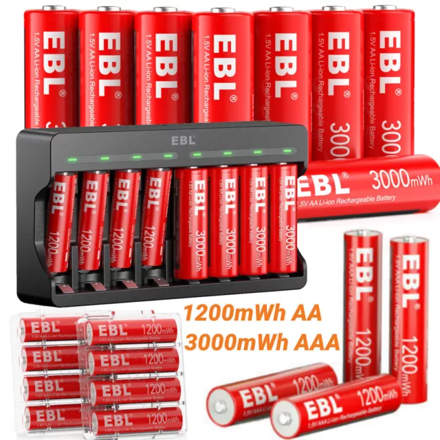 EBL 1,5V wiederaufladbare AA AAA Lithium Li Ionen Batterien /Akkus ladegerät DE