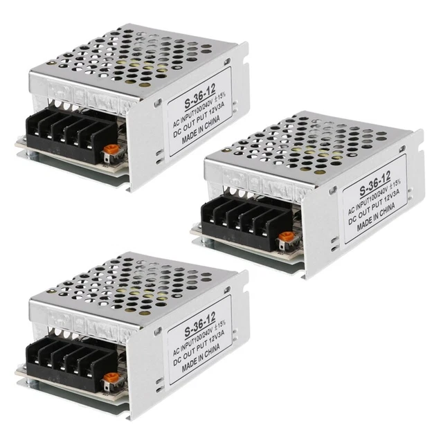 3X AC 100V - 240V to DC 12V 3A 36W Voltage Transformer SwitchH8X3