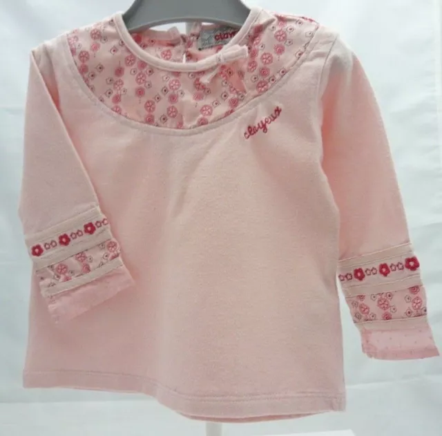 Clayeux tee-shirt manche longue rose avec broderie bébé fille 6 mois