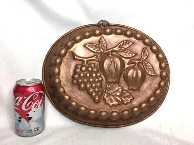 Antique Large French Copper Jelly Mold, Tin Lined Fruits & Leaves Vintage