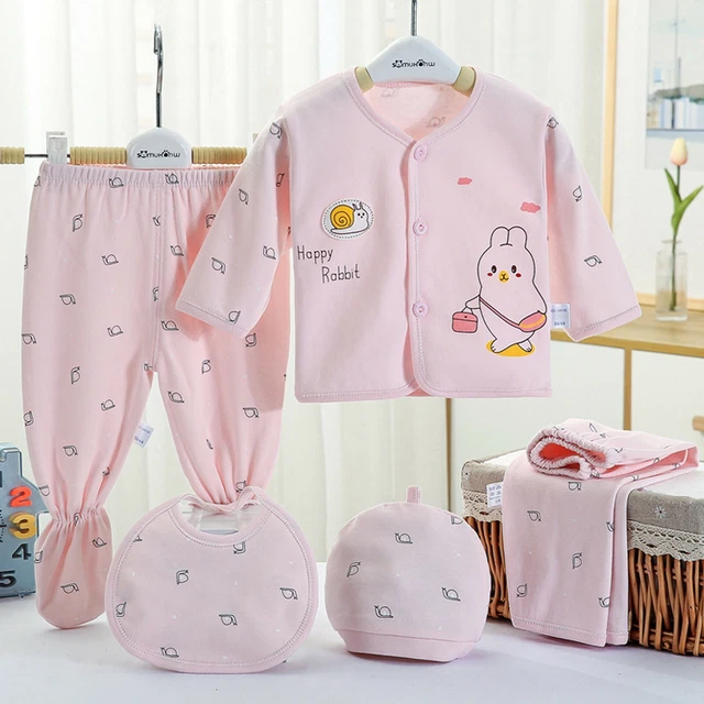 5 pz top a maniche lunghe cartoni animati neonate bambine + cappello + pantaloni + set abiti bavaglino 4