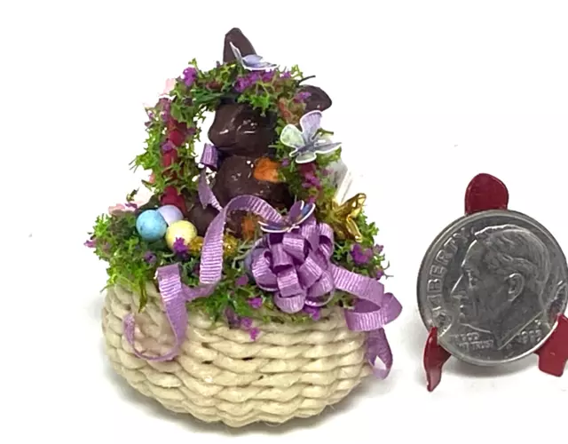 OOAK Artisan Easter Basket Chocolate Bunny Eggs Card 1:12 Dollhouse Signed 2023