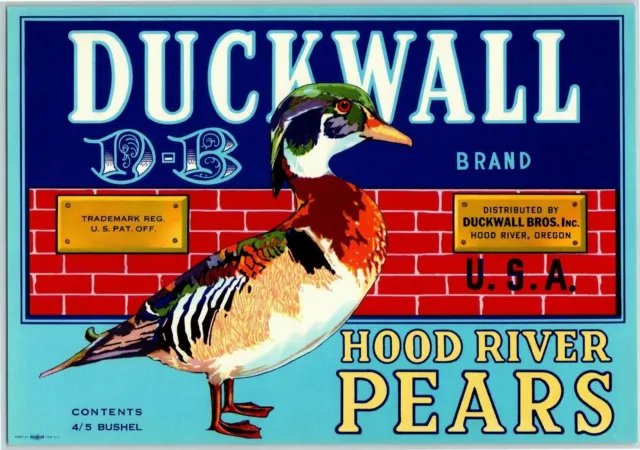 Duckwall Hood River Pears Vintage Original Paper Fruit Crate Label Oregon Blue