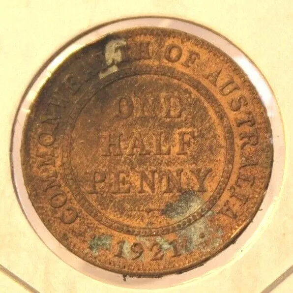 1921 S Australia 1/2 Half Penny Coin & Holder thecoindigger Antique Estate Sale