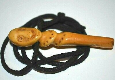 Antique African Lega Tribe Hand Carved Cow Bone Ancestor Pendant Congo, Africa