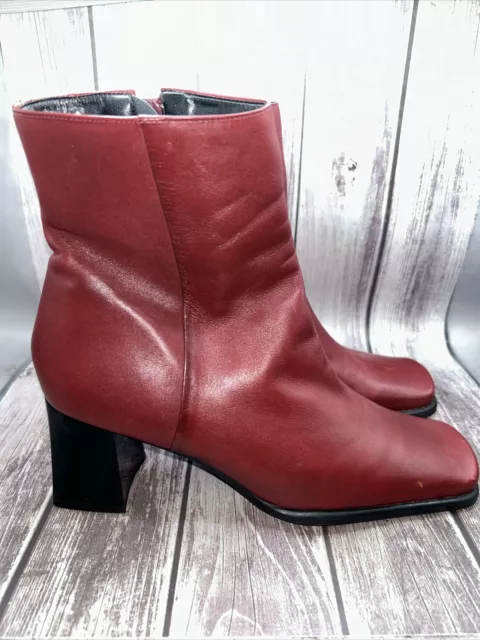 Nine West Bootie Womens 7M Red Ankle Stack Heel Side Zip 70s 80’s 90’s Vintage