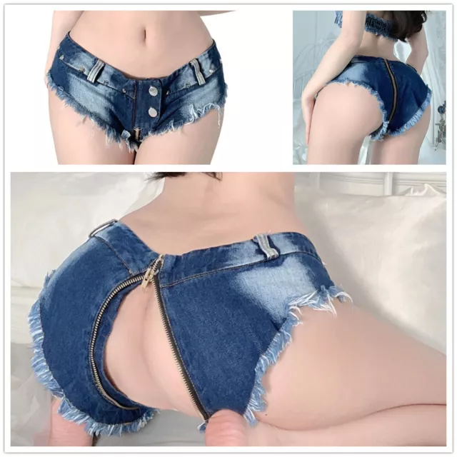 Women's Sexy Low Waisted Stretch Zipper Mini Denim Shorts Hole