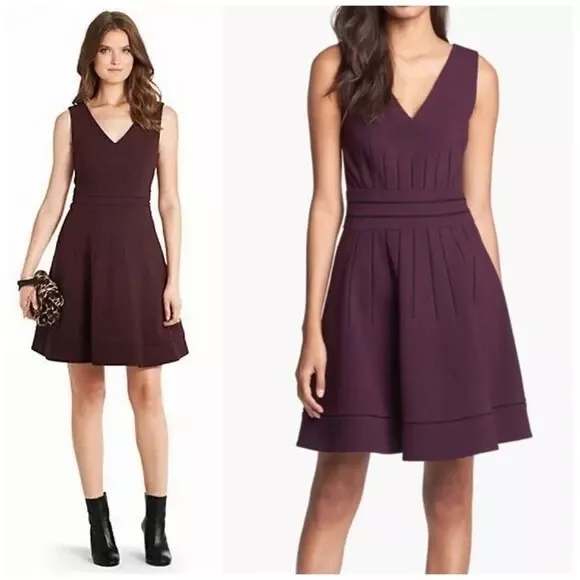 Diane Von Furstenberg DVF Georgette Fit Flare Dress Burgundy Sleeveless A-line 6