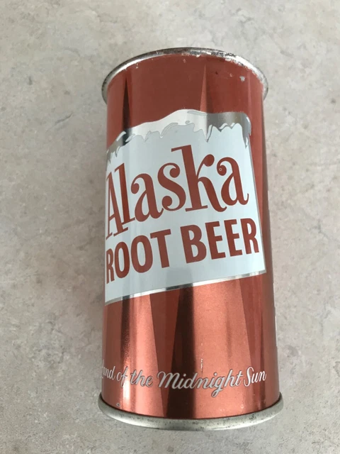 Vintage 12oz Steel Alaska Root Beer Flat top Soda Can Fairbanks Alaska Open Top
