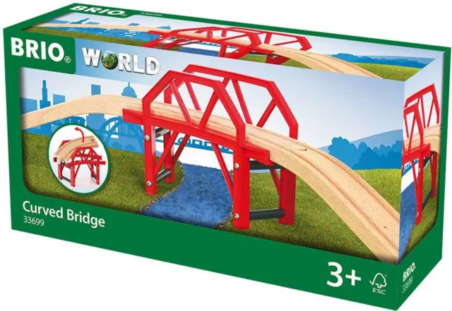 Brio 33699 - Bahnbrücke mit Auffahrten Eisenbahnbrücke Kurve Holzeisenbahn rot