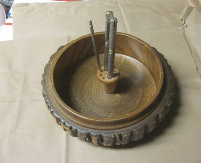 Vintage Nut Cracker Set With Wooden Log Bark Nut Bowl with Nut Cracker/  Pick