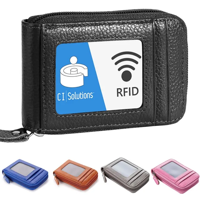 Men Women Leather Credit Card Holder RFID-Blocking Small Zipper Wallet Best Gift