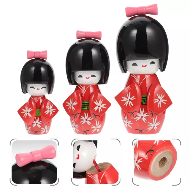 3 Wooden Japanese Kimono Dolls - Creative Girls Toy 3