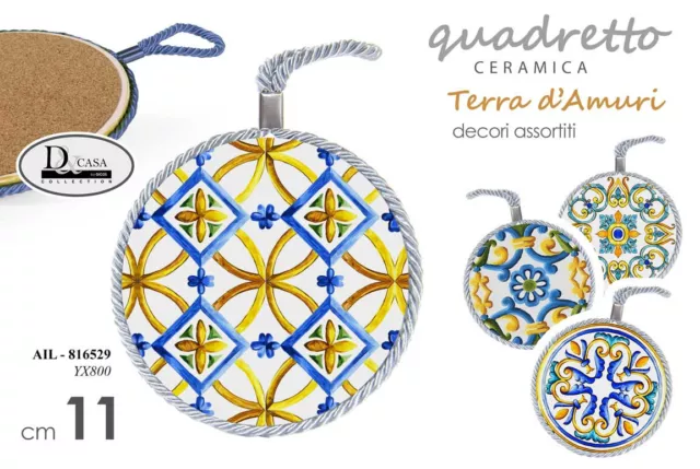 Set 4 Pz Quadretto Piastrella In Ceramica 11 Cm Con Cordino 4 Decori Ail-816529