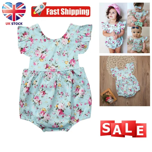 Newborn Baby Girl Flower Ruffle Romper Bodysuit Jumpsuit 1 Piece Clothes Set UK