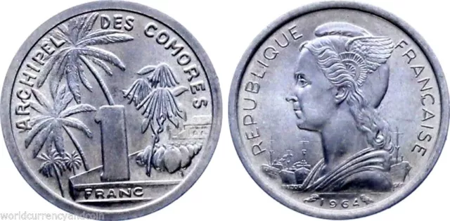 COMOROS ISLANDS 1 FRANC KM-1 1964 First Coin PALM TREE UNC SCARCE MONEY COLONY