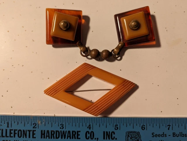 vintage amber bakelite jewelry 3 pieces lot pin cape art deco