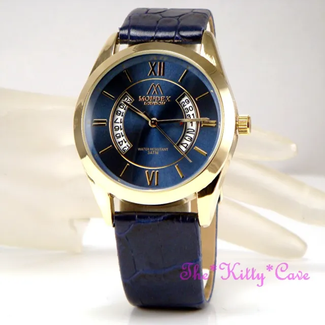 Particolare Design Oro Placcato & Blu pelle Uomo Donna Unisex Display Orologio