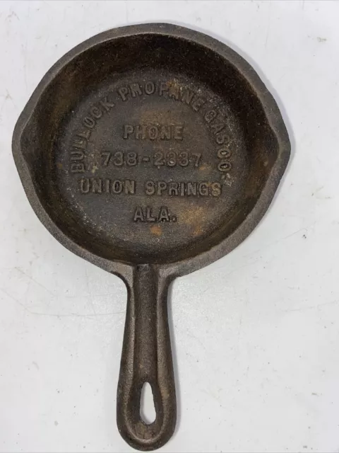 Vtg Bullock Propane Gas Co  Cast Iron Advertising  Pan Skillet Union Springs ALA