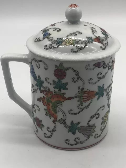 Chinese Porcelain Hand Painted Tea Coffee Mug W/Lid