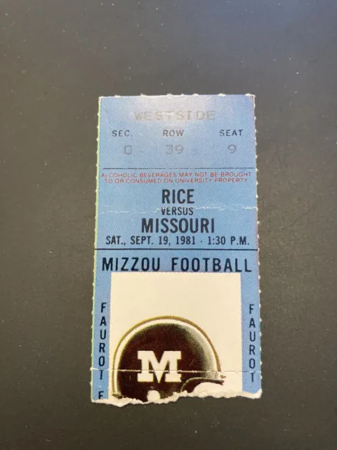 1981 ticket stub Missouri DRILLS Rice w 88 players 4 QB’s 8 backs  MIKE HYDE