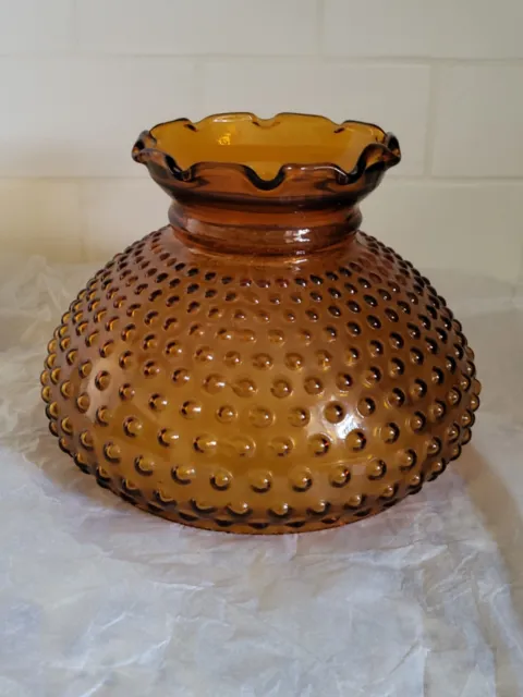 Vintage Amber Hobnail Glass Hurricane Lamp Shade Difuser Top 6-5/8" Fitter