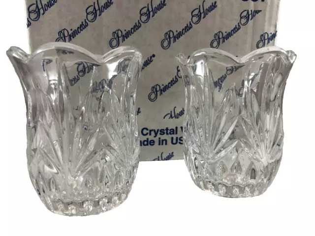 Princess House Royal Highlights Two Clear Led Crystal Votive Candle Holders