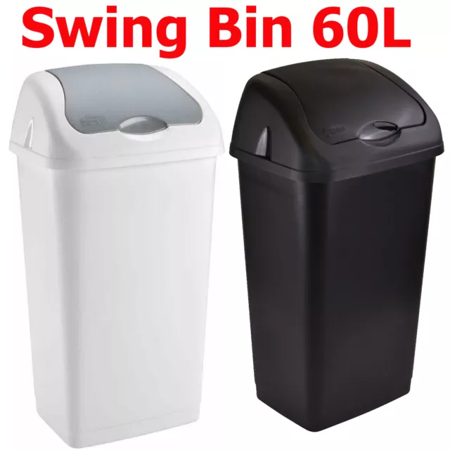 PLASTIC SWING TOP Bin Waste 60L Rubbish Dust Home Kitchen Office £15.99