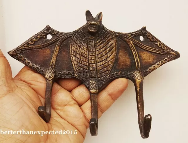 Antique Style Brass Bat Hook Hooks Coat Hanger Key holder Gift Collectable ~6.5"