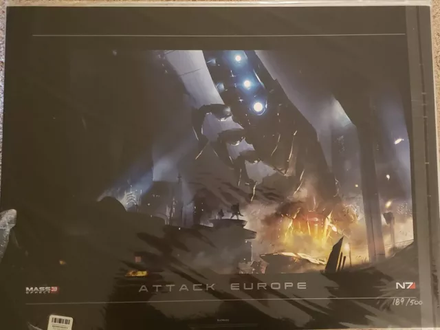 Mass Effect 3 Attack Europe Lithograph Signed & Numbered 189/500