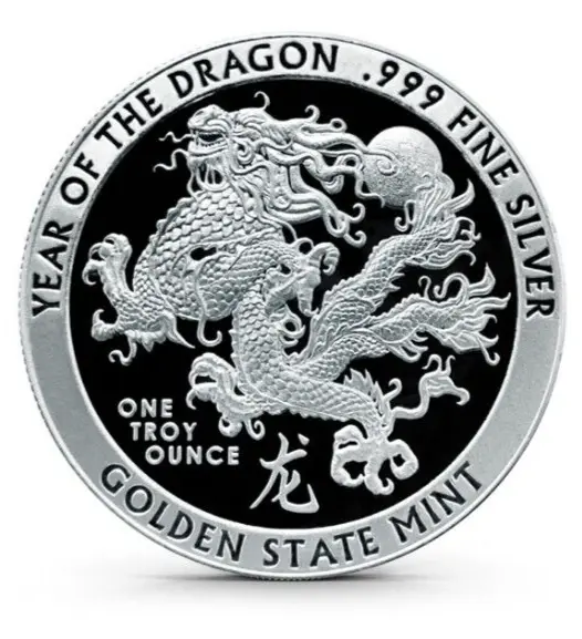 Year of the Dragon Silver Round - 1 oz - GSM .999 Fine Silver in Capsule