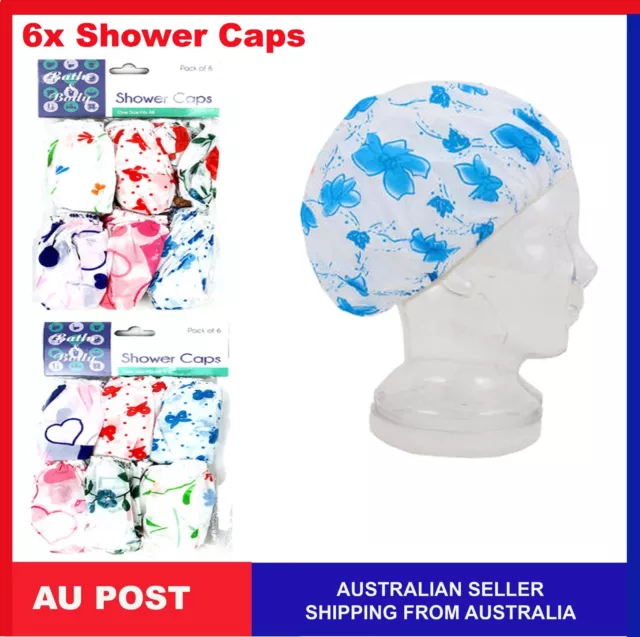 6 x one size Reusable Waterproof Plastic Shower Cap Bathing Salon Hair Washable