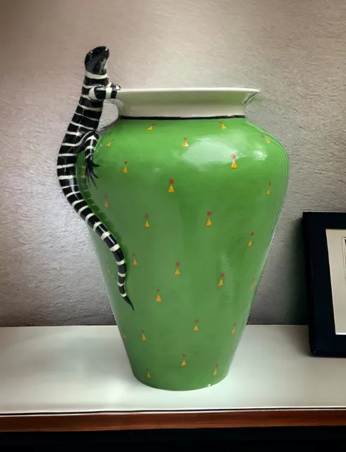 Classic Lizard Vase Lisa Scroggins Art Pottery signed Limited Edition Green