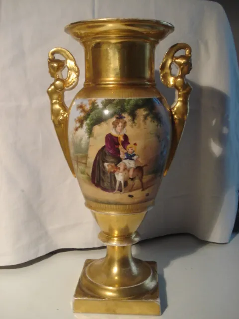 Ancienne Paire De Vases Empire Porcelaine Peinte Main 3