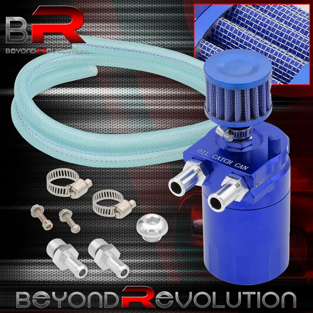 Billet Aluminum Blue Oil Catch Can Tank 200ML + Breather Filter + Dipstick