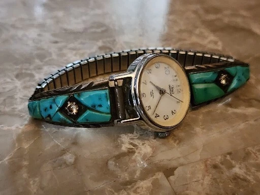 VTG NAVAJO STERLING Silver Turquoise Watch Band Timex Indiglo