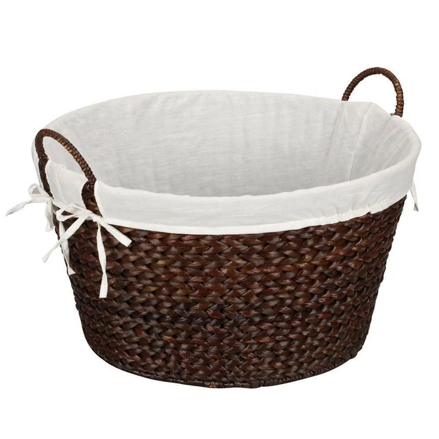 Household Essentials Laundry Basket Wicker Hand Woven Round Washable Liner Brown