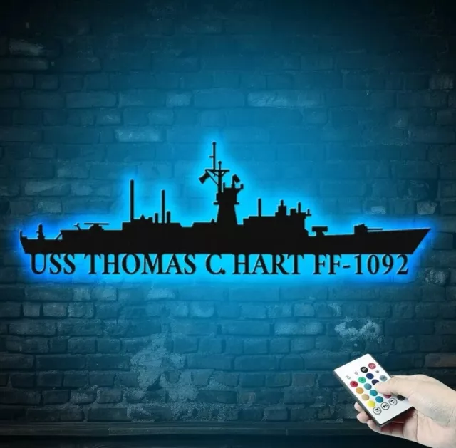 Custom US Navy Ships Metal Sign LED Lights, Personalized Gift for Navy Veterans