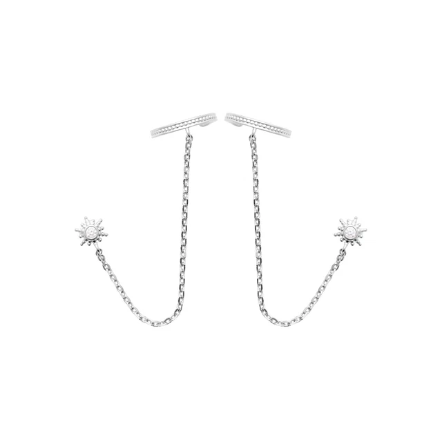 Boucles D'oreilles Longues En Argent 925 - Zircon Rhodié, Style Pendantes élégantes