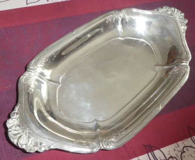 Ancien plat Corbeille en métal Argenté poinçon orfèvre décor nœud rubans fleurs