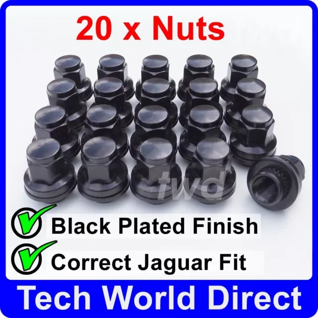 20x BLACK ALLOY WHEEL NUTS FOR JAGUAR (M12X1.5) 19MM OE-FIT LUG BOLT STUD