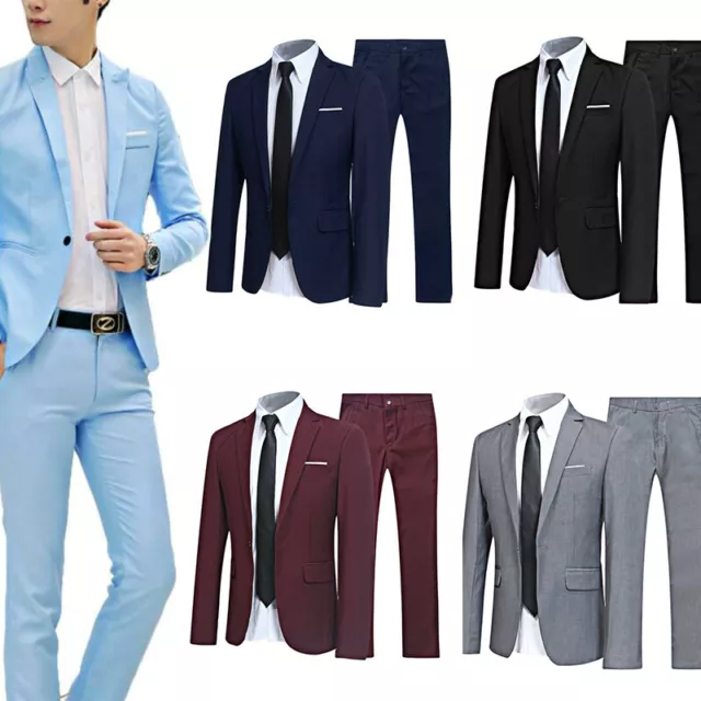 2PCS Men Suits Slim Fit Tuxedo Suits Solid Color Formal Blazer Jacket and Pants