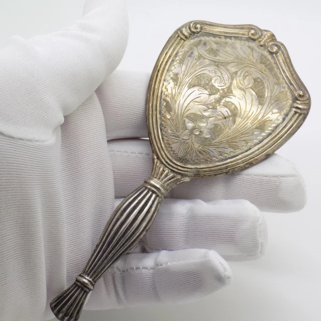 Vintage IN Argento Massiccio Italiano Mano Cesellato Borsetta Specchio Testato