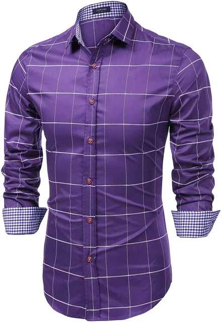 COOFANDY Men's Fashion Long Sleeve Plaid Button Down Shirts Casual Dress Shirt