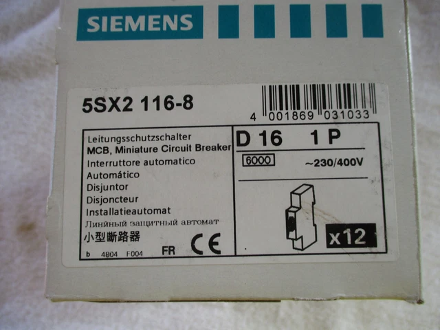 NIB Siemens Circuit Breaker   16A    1P        5SX2 116-8   (Box of 12)