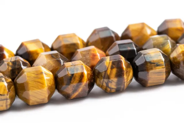 8-9x7-8MM Yellow Tiger Eye Faceted Bicone Barrel Drum AA Natural Loose Beads