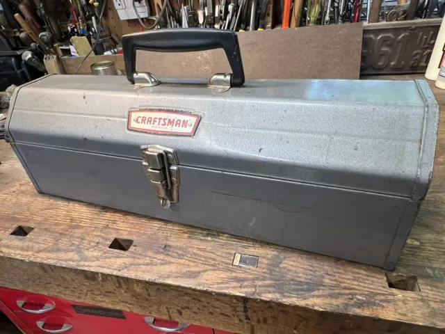 Vintage Craftsman 65161 Crown Logo Tombstone Hip Roof Metal Tool Box with Tray