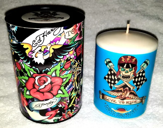 Ed Hardy by Christian Audigier Live To Ride 4"x 3" Pillar Candle & Container